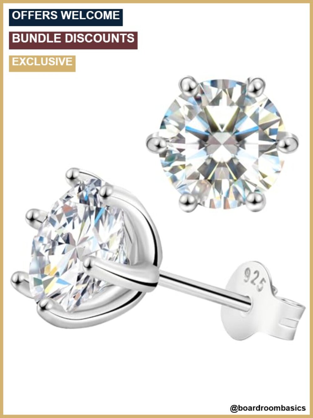 Moissanite Stud Earrings 925 Sterling Silver 18K Gold Vermeil Screw Back